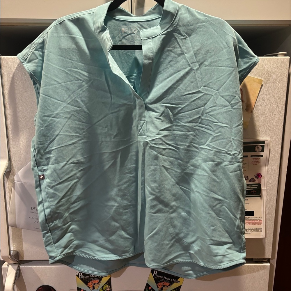 Figs Light Teal Short Sleeve V-Neck Top